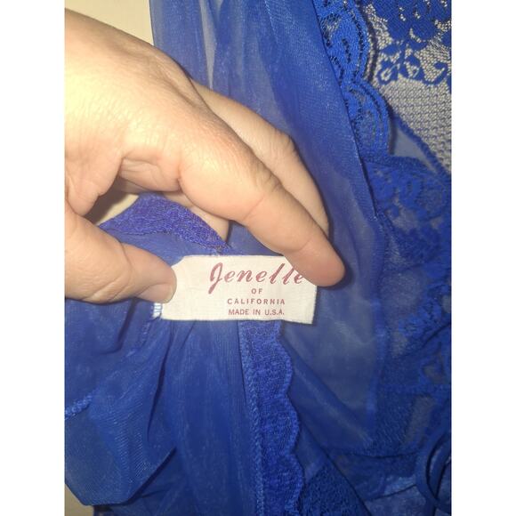 Vintage Janelle of California Royal Blue Cobalt Blue Lace Nightgown Suit Size 1X - Picture 4 of 12